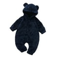 thumbnail image 1 of Baby Furry Jumpsuit Infant Bear Onesies Zipper Long Sleeve One-Piece Romper Hoodie Baby Outwear Snowsuit Navy 6-9 Months, 1 of 7