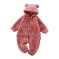 thumbnail image 1 of Baby Furry Jumpsuit Infant Bear Onesies Zipper Long Sleeve One-Piece Romper Hoodie Baby Outwear Snowsuit Pink 6-9 Months, 1 of 7