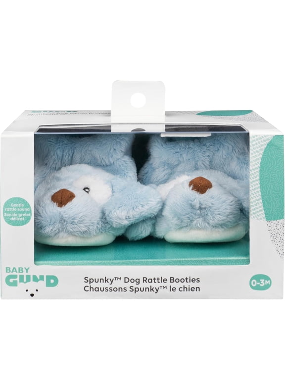 Baby GUND Spunky Puppy Rattle Booties Plush Baby Infant Shoes, Blue, One Size Fits All