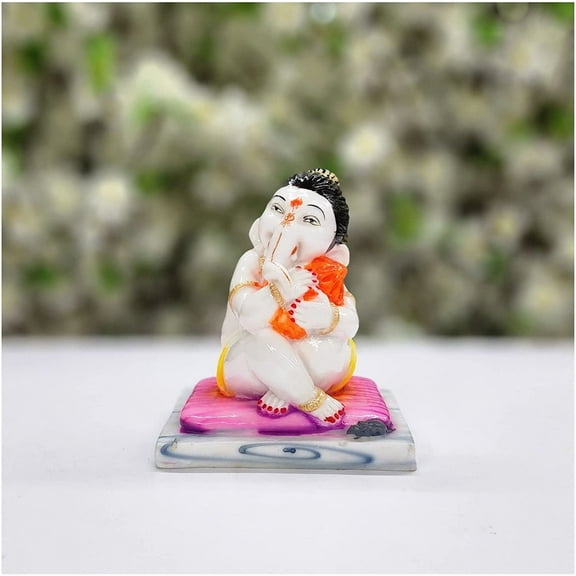 Baby Ganesha Statue in Marble Dust Ganesha with Modak Small Ganesha Figurine Indian God Statue Ganesh Murti Vinayaka Statue Ganesha Sculpture Temple Home Decor Good Luck God for Gift - AtoZ India Cart