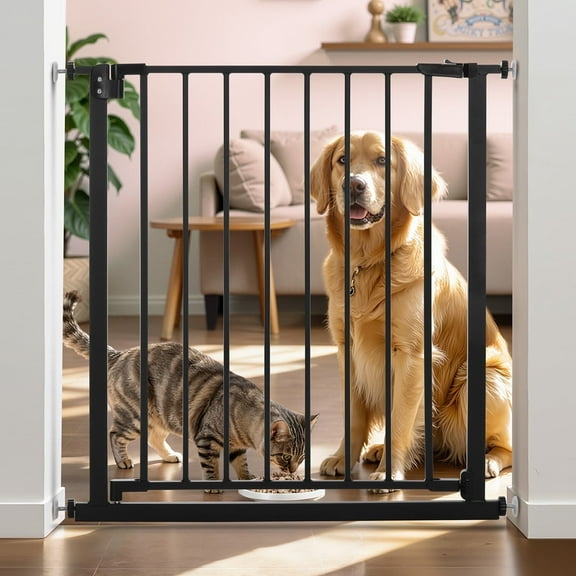 Pet Gate, Caveen 29.5''-32.2''Dog Gates for Stairs & Doorways, Gate for Ages 6 to 36 Months, Black