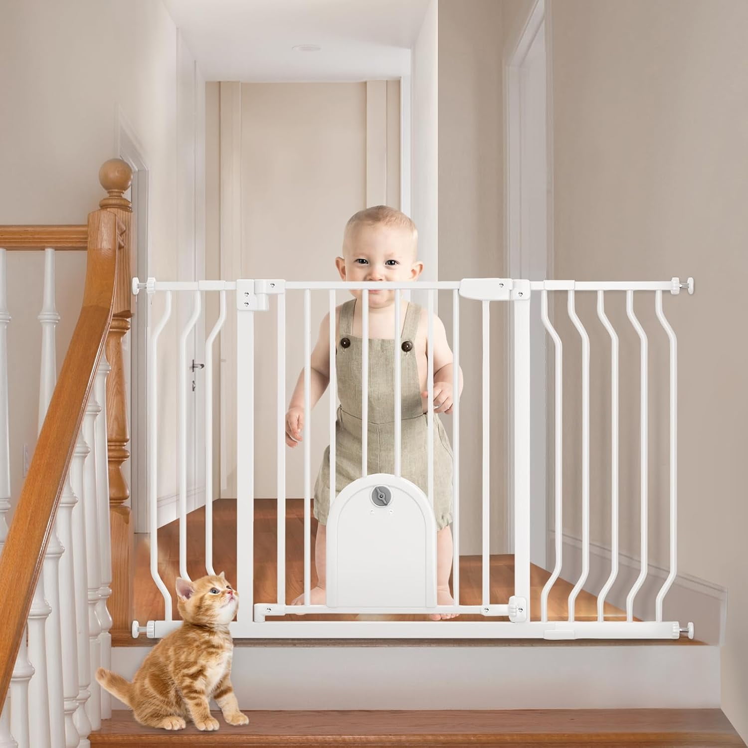 Indoor Baby Gates With Cat Door Auto Close Safety