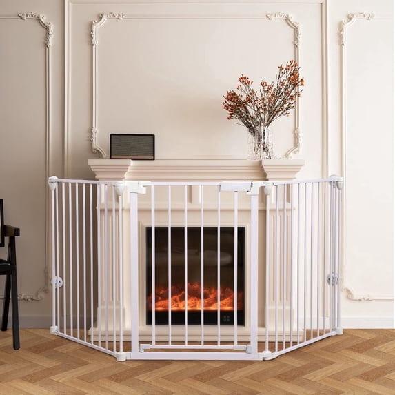 Pet Safety Gate, Caveen 3Panels 80" Extra Wide Iron Gates for Doorway Kitchen Playard, White