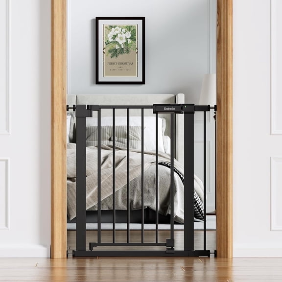 Baby Gate for Doorways and Stairs, Pet Gate with Wide Walk Thru Door and Lock Indicator, No Drill Pressure Mounted Safety Gate with Double Lock and Self-Closing