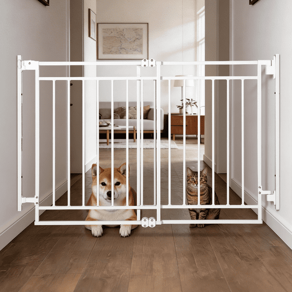 Pet Gate, No Bottom Bar Pet Safety Gate, 27.5-43" Pet Safety Gate for Ages 6 to 24 Months, White