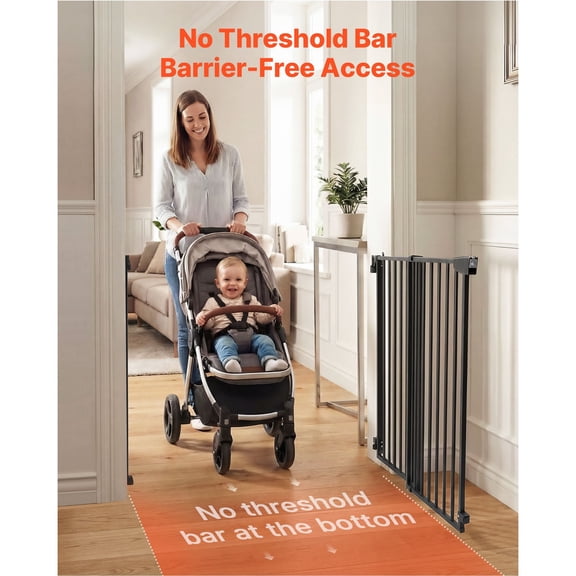 Baby Gate for Stairs, 28-43 in Adjustable Width, 30 in High Dog Gate, No Bottom Bar, One-Handed Operation, Easy Drilling Installation with Hardware Kit, for Stairs, Doorways, and House, Black