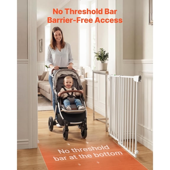 Baby Gate for Stairs, 28-43 in Adjustable Width, 30 in High Dog Gate, No Bottom Bar, One-Handed Operation, Easy Drilling Installation with Hardware Kit, for Stairs, Doorways, and House, White