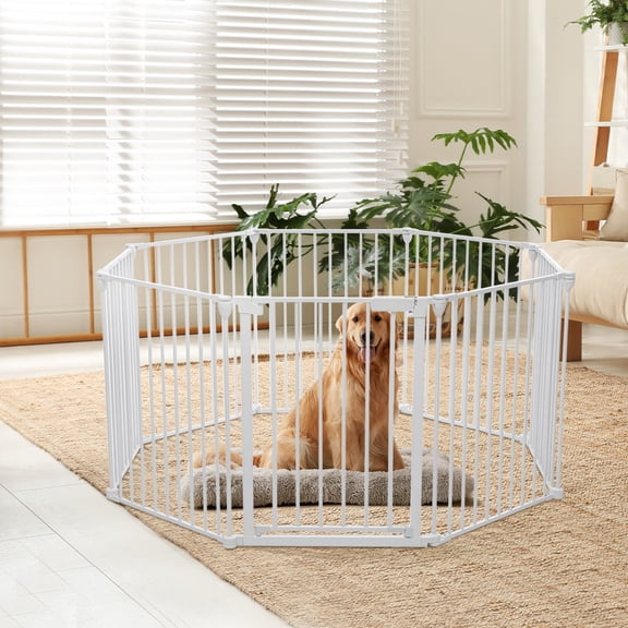 Pet Gates, Caveen Dog Playpen 8Panel 198" Extra Wide 30" Tall Fireplace Fence Playard, White