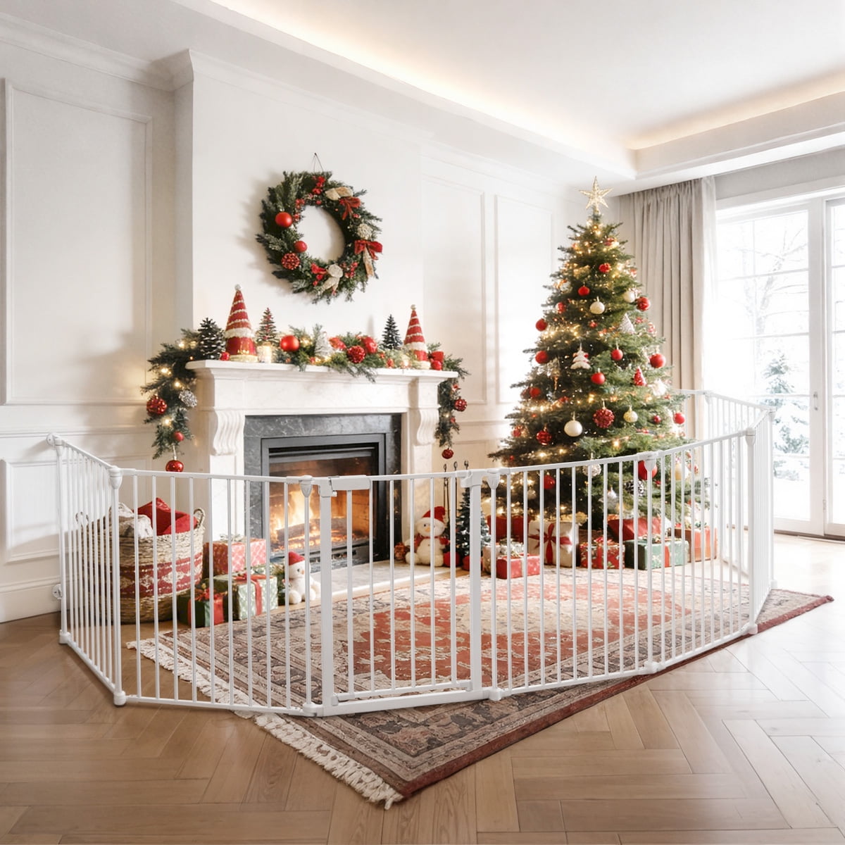Pet Gates, Caveen Dog Playpen 8Panel 198" Extra Wide 30" Tall Fireplace Fence Playard, White