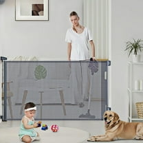 Baby Gates, Caveen Retractable Baby Safety Gate for Doorway,Stair, 34" x 55" ABS Retractable Mesh Gate,Gray