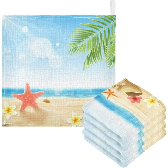 Baby Gauze Towels for Kids Soft Handkerchief Newborn 100% Cotton Starfish Beach Palm Leaves Absorbent 12x12 Inch 3 Pack