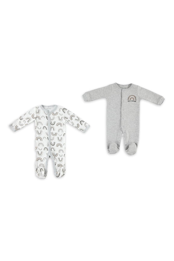 Baby Boy Baby Girl Gender Neutral Unisex 2 PC Footed Coverall Set, Sizes Newborn-9 Months