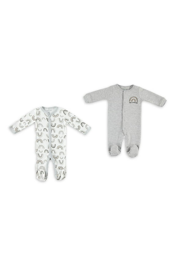 Baby Boy Baby Girl Gender Neutral Unisex 2 PC Footed Coverall Set, Sizes Newborn-9 Months