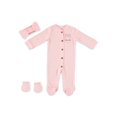 thumbnail image 1 of Baby Gear Baby Girl Footed Coverall Set, Solid Print, Newborn-9 Months, 3 Piece, 1 of 1
