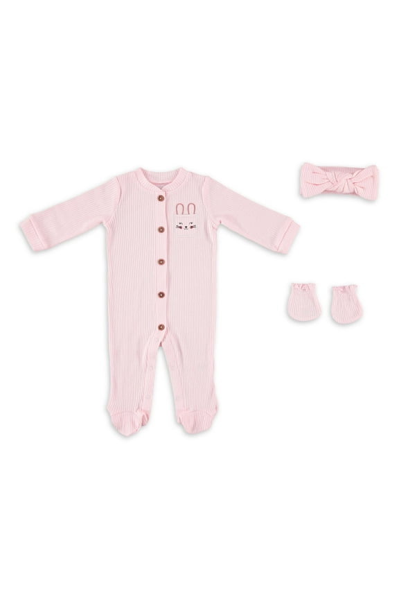 Baby Girl 3 PC Footed Coverall Set, Sizes Newborn-9 Months