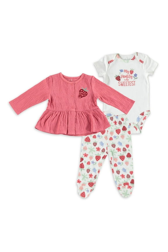 Baby Girl Clothes 3 PC Cardigan Set Newborn to 9 Months Holiday Outfit