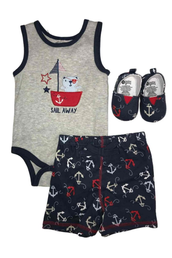 Infant Boys Anchor Baby Outfit Bear Pirate Boat Shoes Set 3-6m