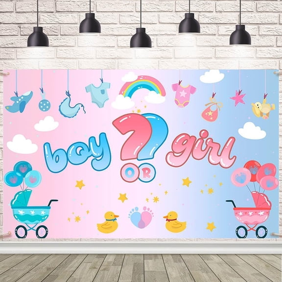 Baby Gender Reveal Backdrop Boy or Girl Gender Reveal Photography Background Blue and Pink Theme Baby Shower Party Decorations Banner Supplies Photo Booth Props
