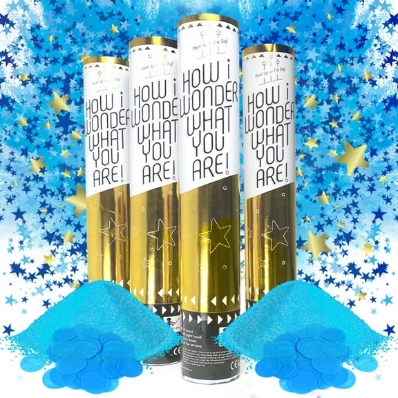 Baby Gender Reveal Confetti Powder Cannon Boy Blue Smoke, Set of 4