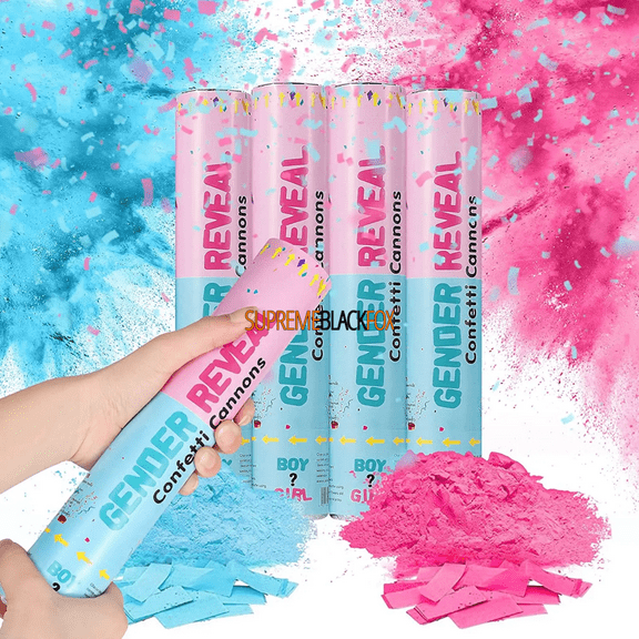 Baby Gender Reveal Confetti Powder Cannons 4 Pcs Confetti Blue & Pink Poppers Boy Girl Popper Cannon