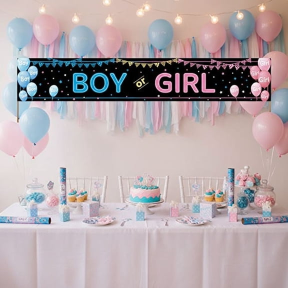 Baby Gender Reveal Decorations Banner (118.2x19.7 inch) , Boy or Girl Gender Reveal Party Supplies