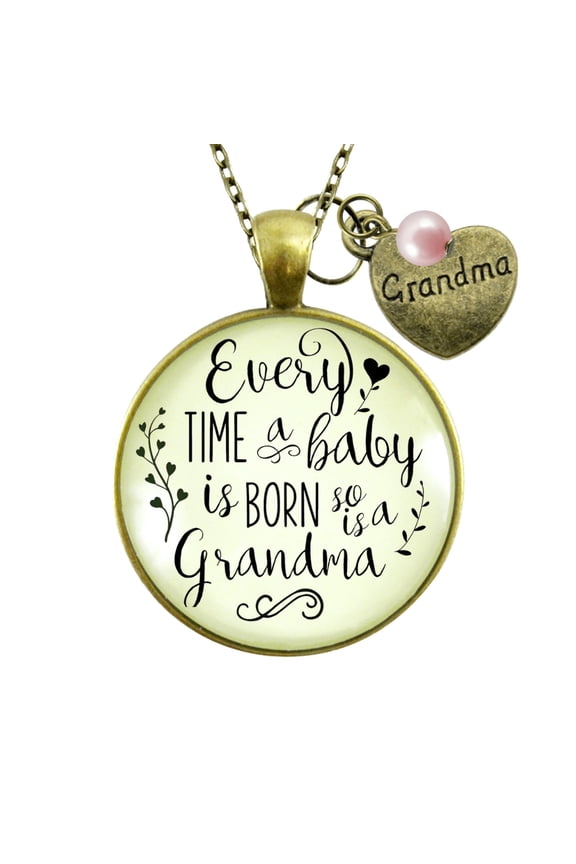 New Grandma Announcement Necklace Gender Reveal of Grandchild Gutsy Goodness Female Adult Pink Bead