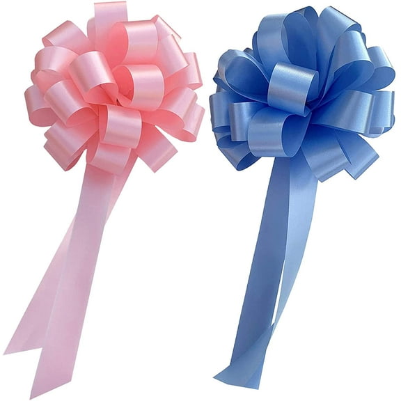 Baby Gender Reveal Pull Bows - 8" Wide, Set of 6, Easter, Baby Shower