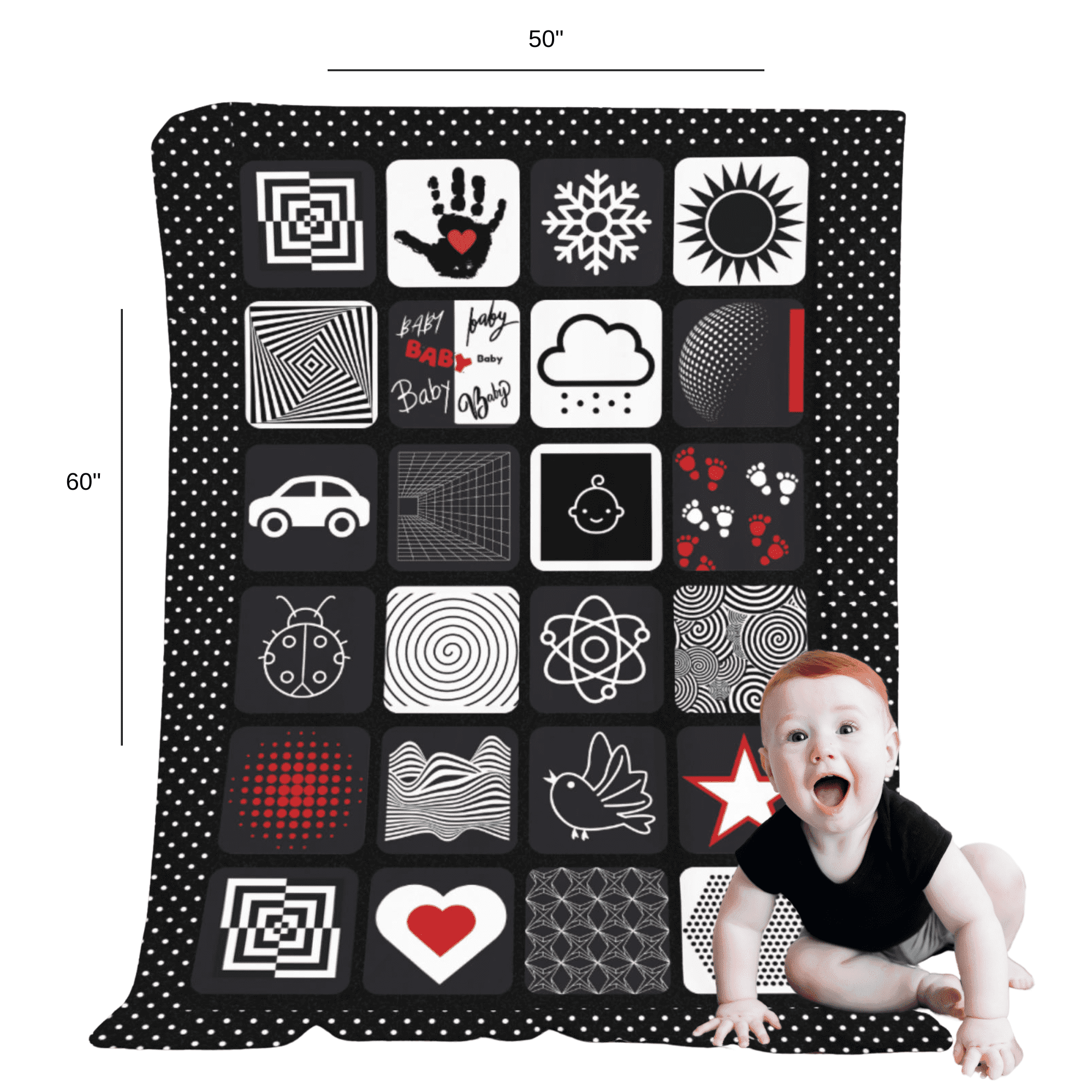 ​Baby Geometrics High-Contrast Baby Floor Blanket – Black & White Tummy Time Mat​