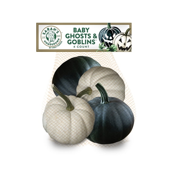 Baby Ghosts & Goblins Mini Decorative Pumpkins, Fresh Green & White, 4-Count pack