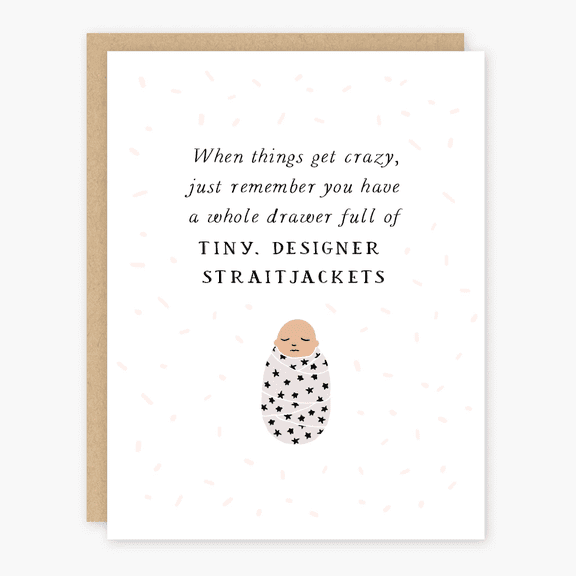 Baby Gift Card "Tiny Designer Straitjackets" Hilarious Baby Shower Card Envelope Included, Blank Inside Perfect for New Parents and Parents-to-Be