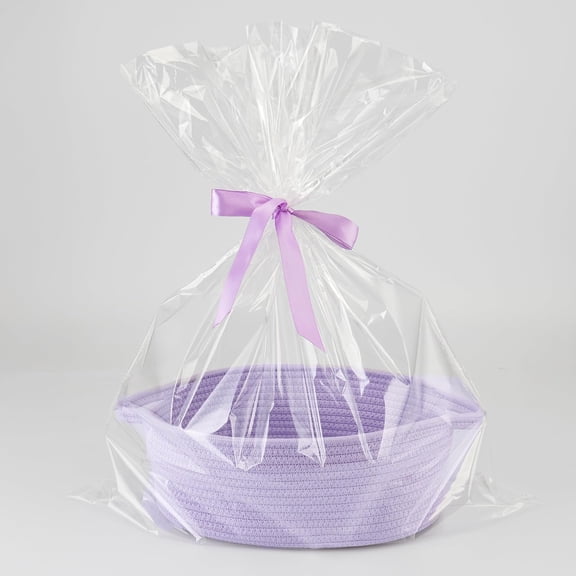 Baby Gifts Basket Empty with Gifts Bag and Ribbon12”x8”x5” Cute Gifts Basket to Fill Easter Basket Birthday Basket Small Woven Cotton Rope Basket Baby Toy Baske(purple, regular)