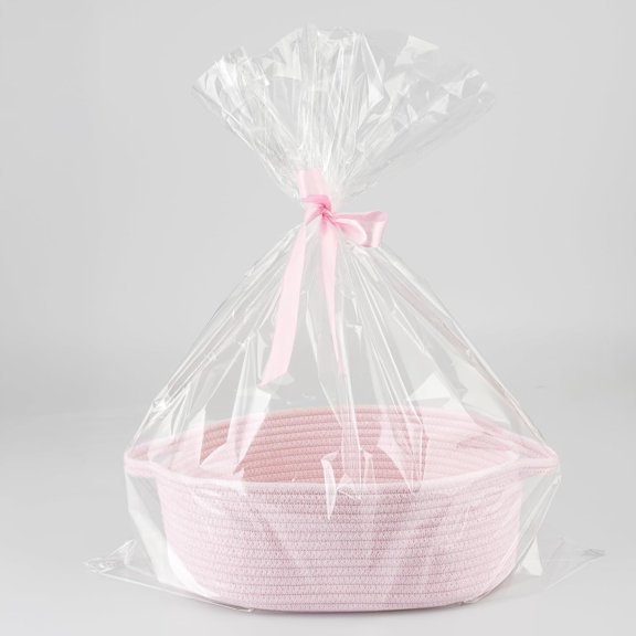 Baby Gifts Basket Empty with Gifts Bag and Ribbon12x8x5 Gift Baskets to Fill Easter Baskets Birthday Baskets Small Woven Cotton Rope Basket Baby Toy Baske(pink, regular)
