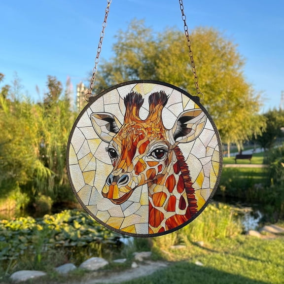Baby Giraffe Glass Suncatcher, Safari Animals Window Hanging Nursery Decor V2, 3.5 in