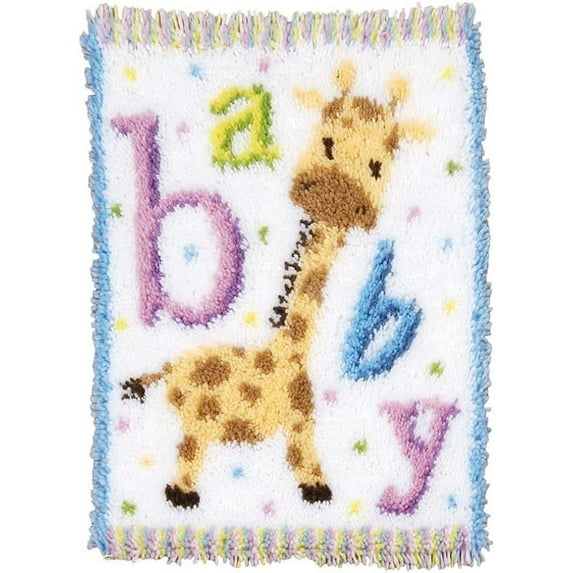 Baby Giraffe Latch Hook Kits Rug Crochet Yarn Cushion Embroidery Needlework Carpet Cover DIY Hook and Latch Kit Tapestry Christmas Home Decoration 52x38cm