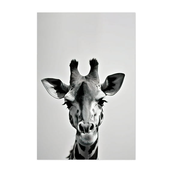 Baby Giraffe - Photography Animal Wildlife Black and White Minimalist Nature Portrait Surrealism Unframed Wall Art Print 5 x 7 inches