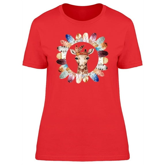 Baby Giraffe With Boho Feathers T-Shirt Women -Image by Shutterstock, Female Medium