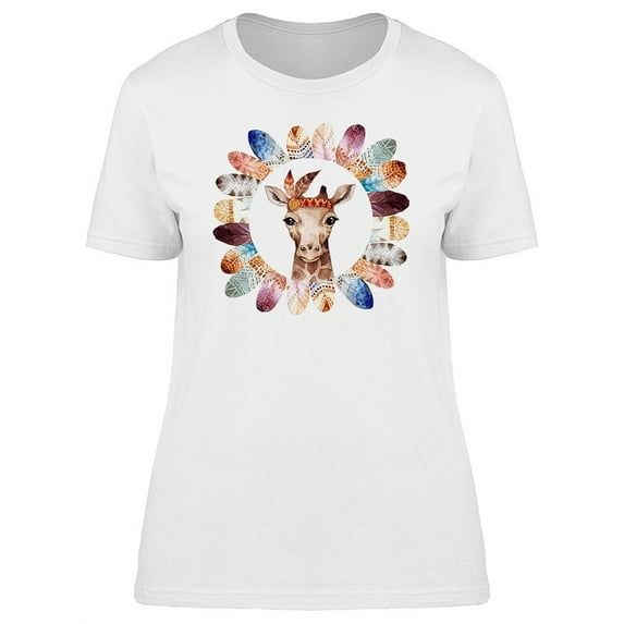 Baby Giraffe With Boho Feathers T-Shirt Women -Image by Shutterstock, Female Small