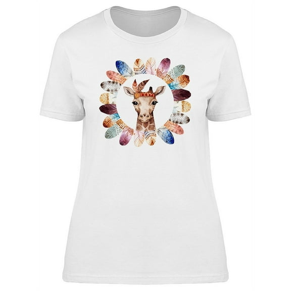 Baby Giraffe With Boho Feathers T-Shirt Women -Image by Shutterstock, Female XX-Large