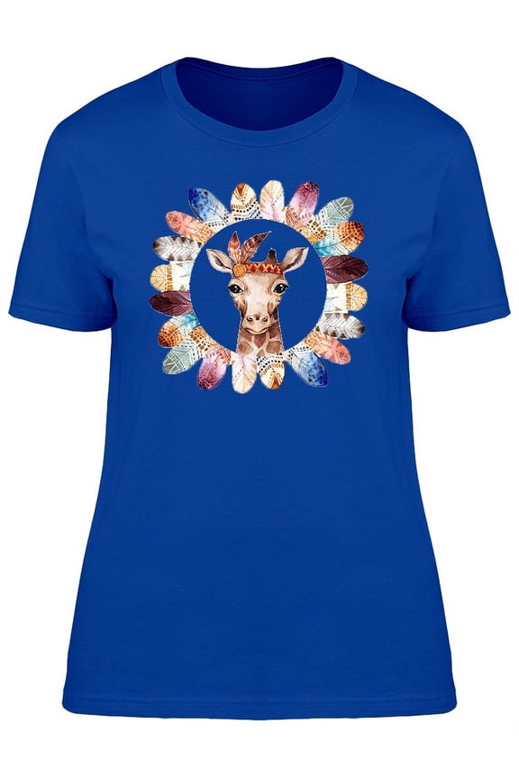 Baby Giraffe With Boho Feathers Tee Women's -Image by Shutterstock