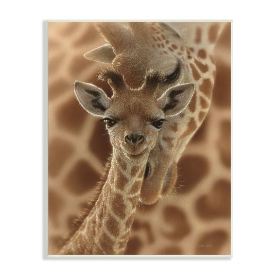 Baby Giraffe with Mother Patterned Safari Animal Hug 10 in x 15 in Framed Painting Art Print, by Stupell Home Décor