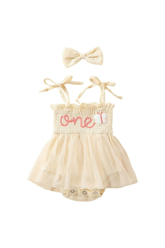 Baby Girl 1st Birthday Clothes One Year Old Tulle Romper Sleeveless Bodysuit Cake Smash Outfits
