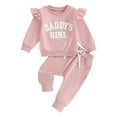 thumbnail image 1 of Baby Girl 2Pcs Fall Outfits 6M 12M 18M 24M 3Y Ruffle Long Sleeve Letter Embroidery Sweatshirt + Pants Set Toddler Clothes, 1 of 10