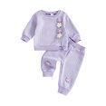 thumbnail image 1 of Baby Girl 2Pcs Fall Outfits Long Sleeve 3D Flower Split Tops + Pants Set Toddler Clothes, 1 of 5