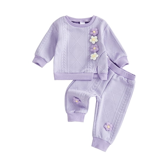 Baby Girl 2Pcs Fall Outfits Long Sleeve 3D Flower Split Tops + Pants Set Toddler Clothes