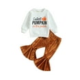 thumbnail image 1 of Baby Girl 2Pcs Fall Outfits Long Sleeve Pumpkin Print Tops + Velvet Pants Set Toddler Clothes, 1 of 9
