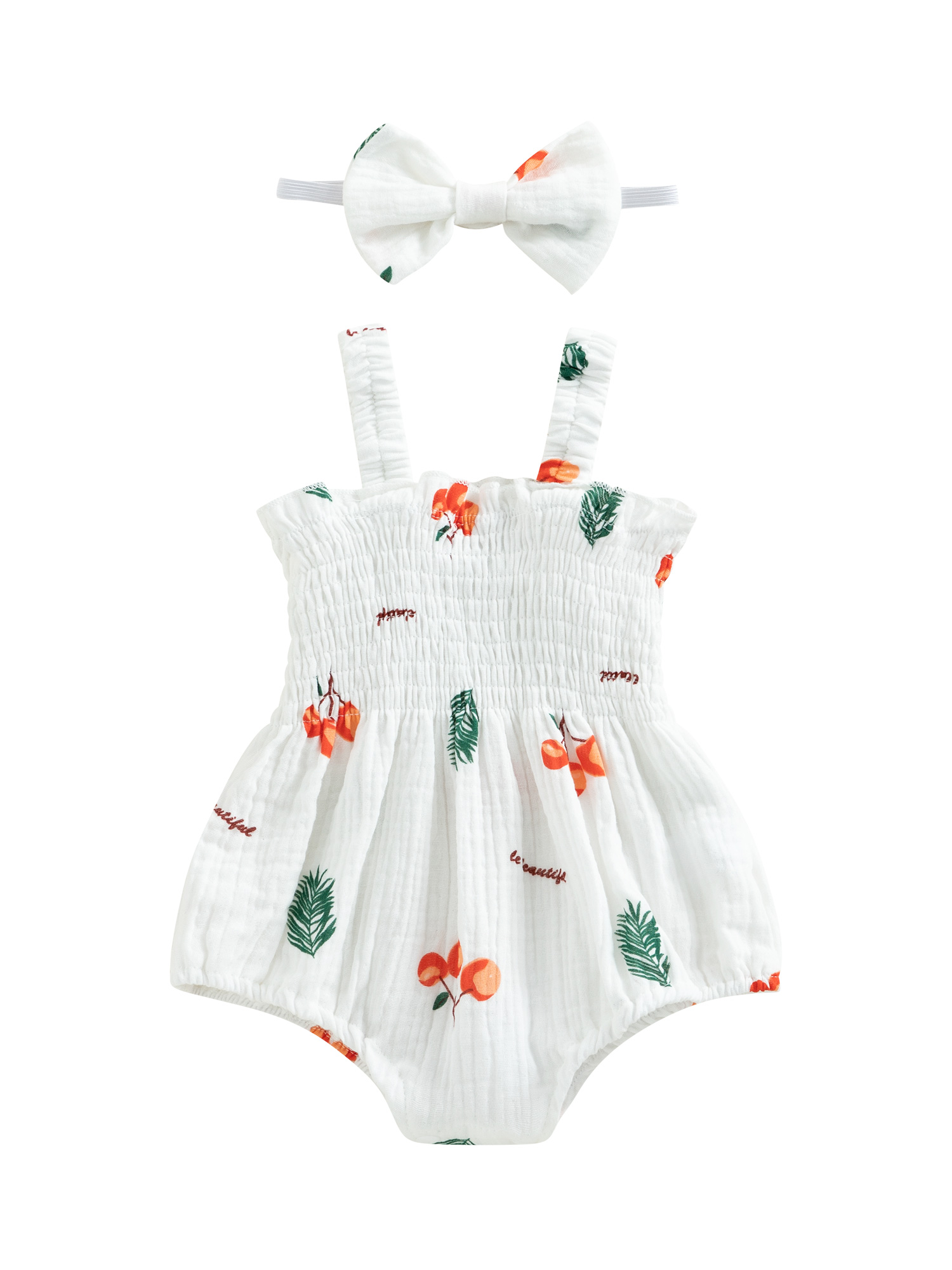 Baby Girl 2Pcs Summer Outfits: Sleeveless Cherry/Carrot/Tree Print ...