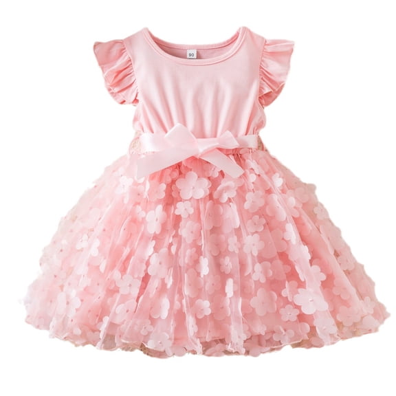 Baby Girl 3D Flower Princess Dress Birthday Wedding Sundress for 12M-5T