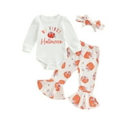 LOLIUICCA Baby Girl 3Pcs Set Halloween Outfits Long Sleeve Romper Pants and Headband Set Cute Holiday Clothes