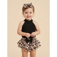 thumbnail image 1 of Baby Girl 3Pcs Summer Outfits, Sleeveless Halter Tops + Ruffle Shorts + Headband Set, 1 of 10