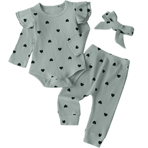 Baby Girl 6 Months Clothes 24 Months Girls Clothes Baby Girl's 3pc Rib Frill Long Sleeve Romper and Pant Set Light Blue 9-12 Months